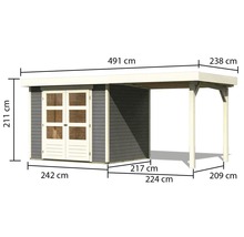 Gartenhaus Karibu Kodiak 3 mit Schleppdach 2,2 m 508 x 238 cm terragrau