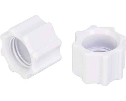 Deux écrous en plastique blanc avec filetage interne