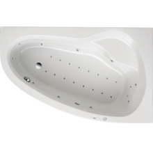 Draufsicht auf eine Eckbadewanne mit Whirlpoolfunktion