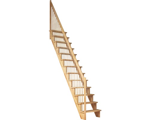 Escalier à limon latéral escalier de meunier Pertura Filia hêtre massif sans contremarches droit 12 marches / 13 pas de marche garde-corps à barres verticales