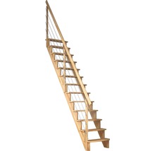 Escalier à limon latéral escalier de meunier Pertura Filia hêtre massif sans contremarches droit 12 marches / 13 pas de marche garde-corps à barres horizontales-thumb-0