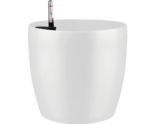 Pot de fleurs Lafiora en plastique Ø 43 H 39 cm, blanc brillant avec set d'irrigation de la terre et indicateur de niveau d'eau