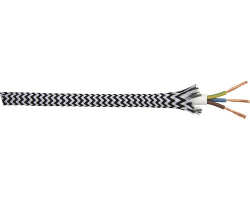 Câble textile H03VV-F 3G0,75 mm² noir/blanc au mètre