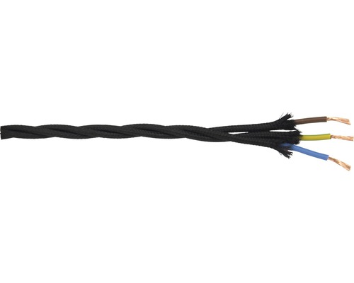 Câble textile H03VV-F 3G0,75 mm² noir torsadé au mètre
