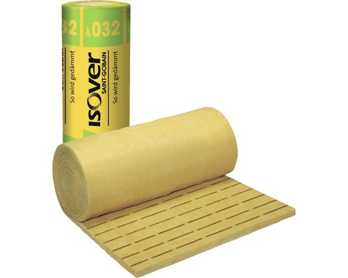 Rolle und Teil einer Rolle Mineralwolle-Dämmstoff mit Markierungen