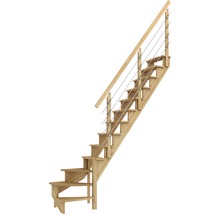 Escalier en bois avec rampe et câbles en acier