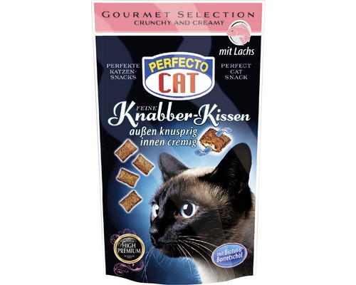 Friandises pour chats PERFECTO CAT Coussin croquant Saumon 50 g Paquet de snacks pour chats au saumon