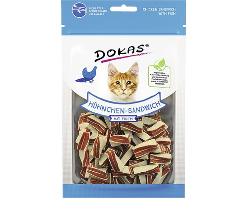 Katzensnack DOKAS Hühnchen-Sandwich mit Fisch 70 g DOKAS Hühnchen-Sandwich mit Fisch für Katzen in wiederverschließbarer Verpackung