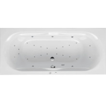 Aufsicht auf eine rechteckige Badewanne mit Whirlpoolfunktion.