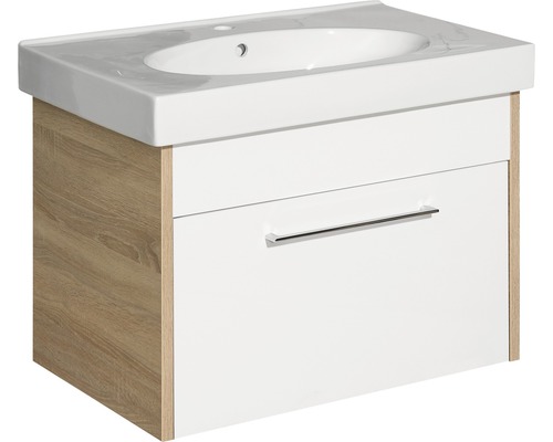 Set de meubles de salle de bains Pelipal Lagos lxhxp 80 x 58,5 x 48 cm couleur de façade blanc haute brillance avec vasque céramique blanc 382.000810-0