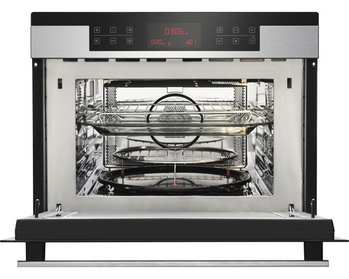 Four à micro-ondes ouvert avec plateau tournant et grille