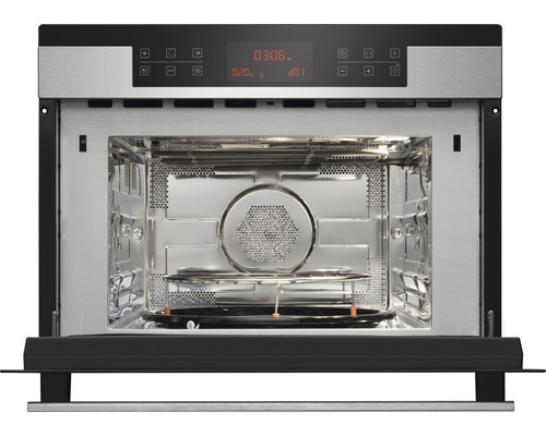 Four à micro-ondes encastrable ouvert avec plateau tournant