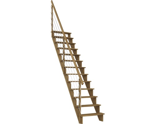 Escalier à limon latéral Pertura Filia chêne sans contremarches droit 12 marches / 13 pas de marche garde-corps à barres horizontales
