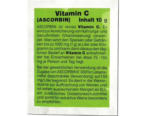 Vitamine C ascorbine sachet de 10 g comme protection anti-oxydation pour le vin, les jus, confitures et conserves