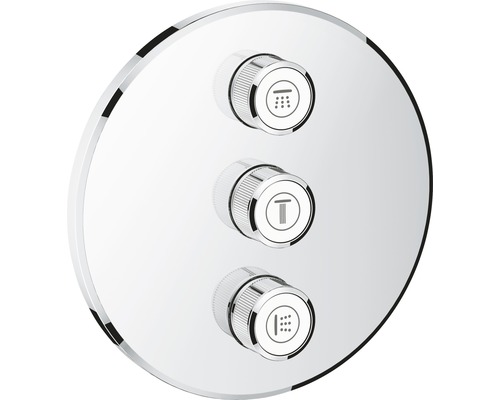 Runde Duscharmatur mit drei Drehknöpfen zur Steuerung verschiedener Funktionen