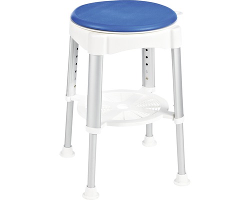 Siège de bain bleu avec surface du siège rotative et réglable en hauteur