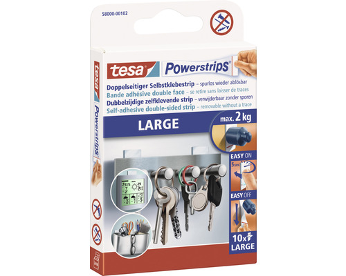 tesa Powerstrips doppelseitiger Selbstklebestrip Large 50x20 mm max. 2 kg 10 Stück Tesa Powerstrips groß, selbstklebende Streifen zum Aufhängen von Gegenständen