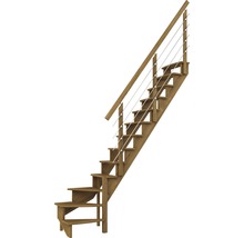 Escalier en bois avec rampe et câbles en acier inoxydable