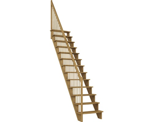 Escalier à limon latéral escalier de meunier Pertura Filia chêne sans contremarches droit 12 marches / 13 pas de marche garde-corps à barres verticales