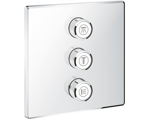 Robinet de douche avec trois commandes pour la douche de tête, la température et la douchette