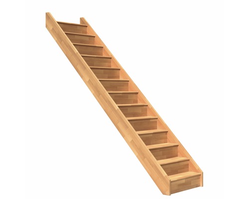 Escalier à limon latéral escalier de meunier Pertura Elenie hêtre bois lamellé-collé avec contremarches droit 14 marches / 15 pas de marche