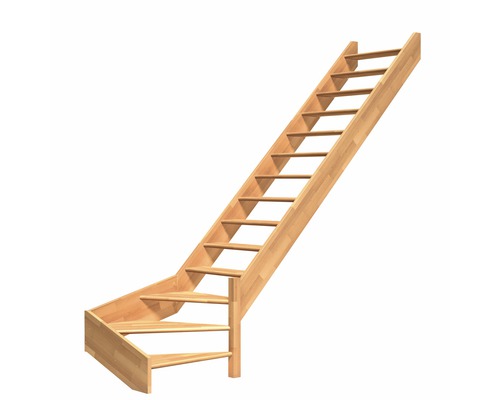 Escalier de meunier Pertura Elenie hêtre bois lamellé-collé avec contremarches 1/4-tournant en bas à droite 16 marches / 17 pas de marche