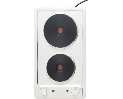 Doppelkochplatte aus Edelstahl mit zwei Kochfeldern und Bedienknöpfen