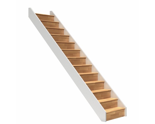 Escalier à limon latéral escalier de meunier Pertura Elenie hêtre bois lamellé-collé avec contremarches droit 14 marches / 15 pas de marche