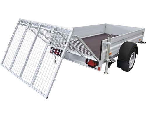 Remorque avec hayon grillagé ouvert