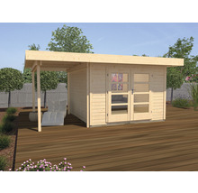 Holzgartenhaus mit überdachter Terrasse und Doppeltür