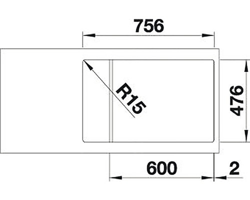 Skizze einer Spüle mit Maßangaben