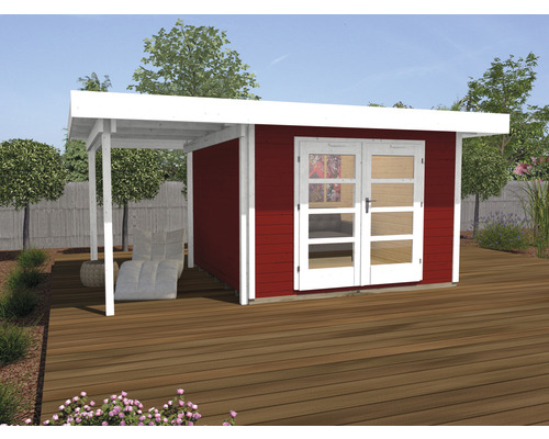 Abri de jardin weka Designhaus 126 A taille 2 avec plancher et toiture latérale 442x240 cm rouge Suède