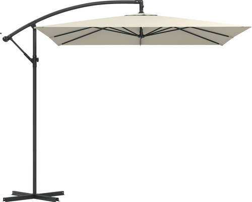 Freiarm-Sonnenschirm mit rechteckigem Schirm und stabilem Standfuß.