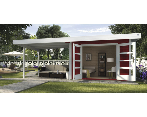 Abri de jardin weka Designhaus 126 B taille 2 avec plancher et toiture latérale 645 x 315 cm rouge de Falun