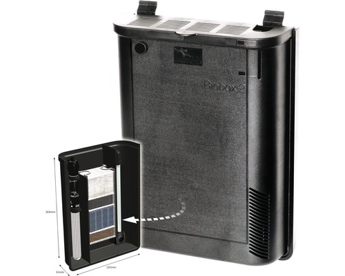 Filtre interne pour aquarium avec thermoplongeur et masses filtrantes