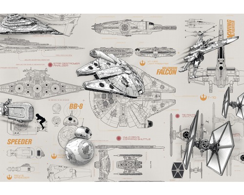 Papier peint panoramique papier 8-493 Disney Edition 4 Star Wars Blueprints 8 pces 368 x254 cm