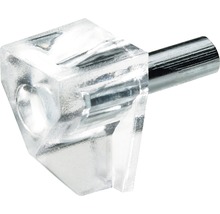 Fachbodenträger aus transparentem Kunststoff mit Metallstift