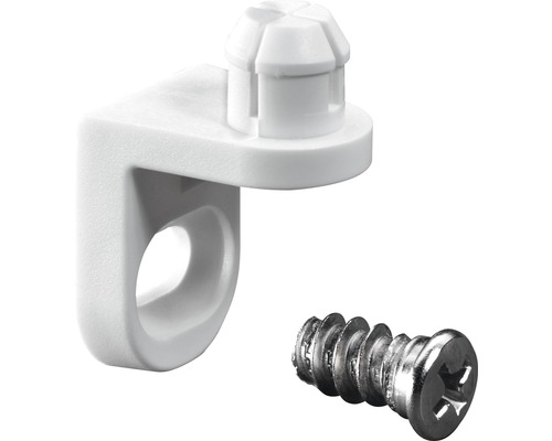 Un support d''étagère de meuble blanc avec vis