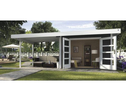 Abri de jardin weka Designhaus 126 B taille 3 avec plancher et toiture latérale 590x300 cm anthracite