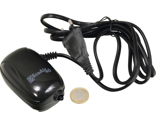 Pompe à air de remplacement JBL pour CP i40 et ArtemioSet Aérateur de bassin EcoAir 40 avec câble d''alimentation et pièce d''un euro à titre de comparaison de taille