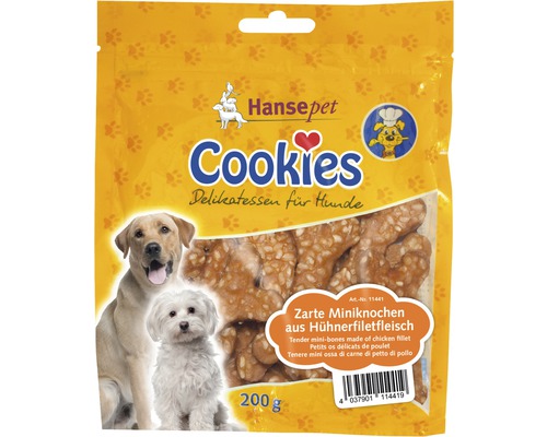 Friandises pour chiens Cookies mini-os tendres 200 g Hansepet Cookies snack pour chien au filet de poulet, 200 grammes