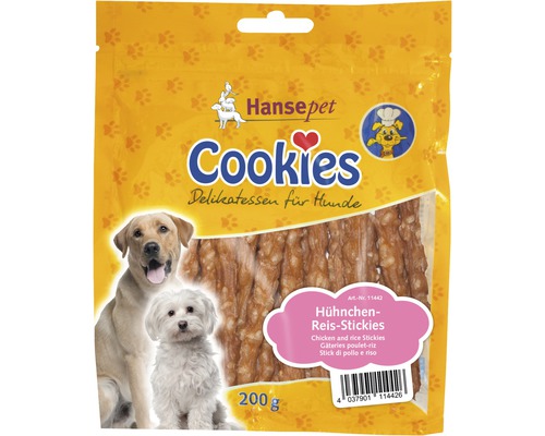 Croquettes pour chiens Cookies poulet et riz bâtonnets 200 g Hansepet Cookies Bâtonnets poulet riz friandise pour chien 200 grammes