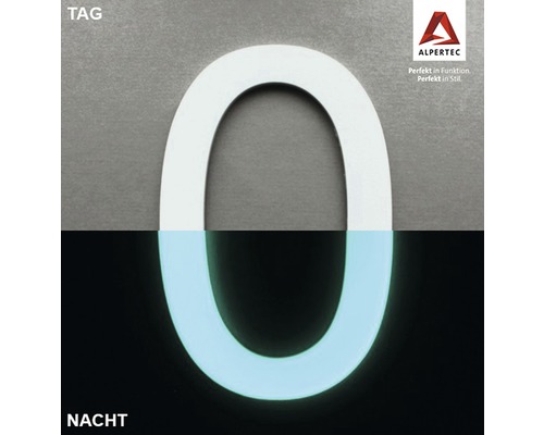 Hausnummer 0 Nachtleuchtend glow in the Dark selbstleuchtend Hausnummer Null mit Tag- und Nachtansicht