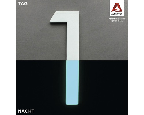 Hausnummer 1 Nachtleuchtend glow in the Dark selbstleuchtend Hausnummer Eins mit Tag- und Nachtansicht