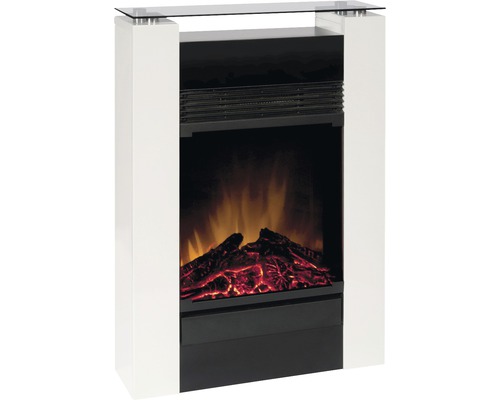 Cheminée décorative avec entourage en verre et feu simulé