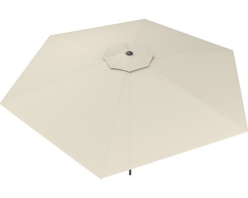 Ansicht von oben auf einen cremefarbenen Sonnenschirm