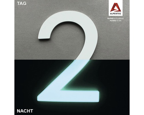 Hausnummer 2 Nachtleuchtend glow in the Dark selbstleuchtend Alpertec Hausnummer 2, tagsüber und nachts leuchtend