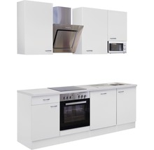 Komplette Küchenzeile mit Spüle, Herd, Backofen, Dunstabzugshaube, Mikrowelle und Hängeschränken