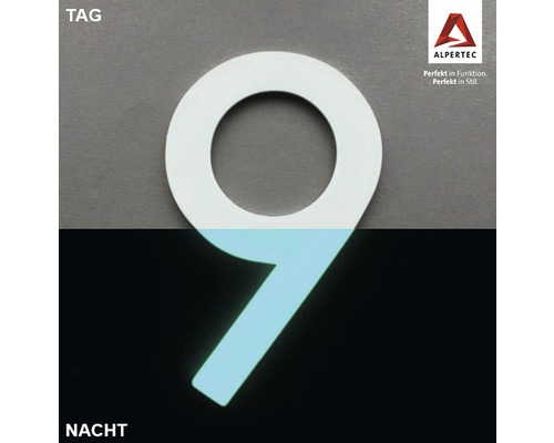 Hausnummer 9 Nachtleuchtend glow in the Dark selbstleuchtend Hausnummer Neun mit Tag- und Nachtansicht