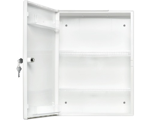 Armoire à pharmacie ouverte avec clé et deux étagères